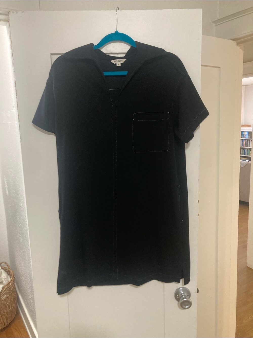 Max Studio Black Short-Sleeve Hooded Men's Shirt with Chest Pocket